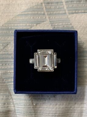 Genuine Swarovski "Prime" Emerald-Cut Clear Crystal Ring size 55